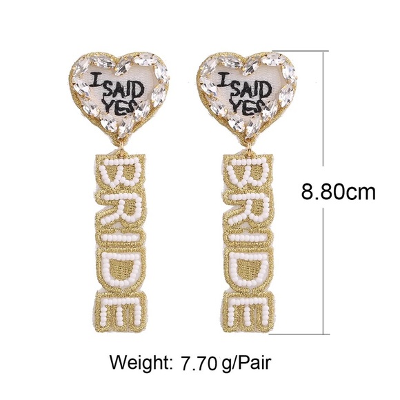 🆕 Bride Letters Beaded Dangle Earrings White Gold Wedding Party Show Marry - Picture 6 of 6